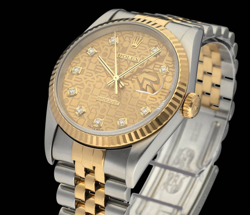 Rolex Datejust 16233G. Opwinden, Automatisch. Materiaal, Goud/Staal. Jaar, 2003. Diameter, 36mm. Rolex heren horloge.